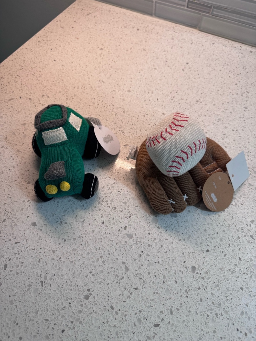 Mud Pie Green Plush Toy Car & Brown Baseball Glove Set - Kids Toys
